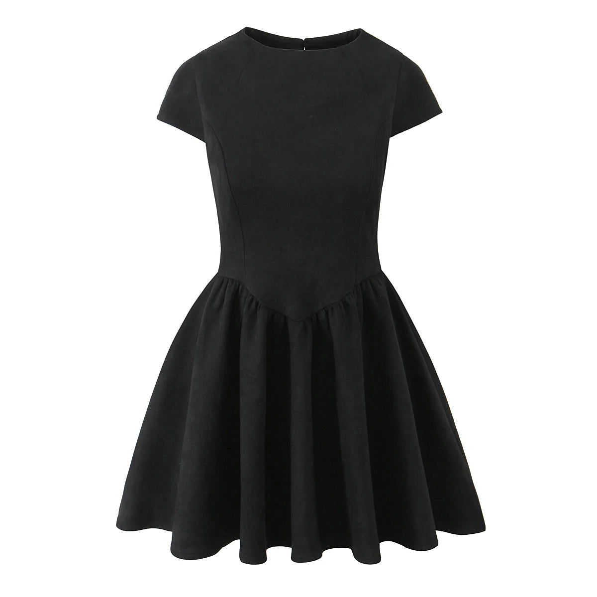 Aiertu  -  Spring 2025 Women Black Wine Red Backless Dress O Neck Short Sleeve A-line Mini Velvet Dresses Party Robe Aiertu