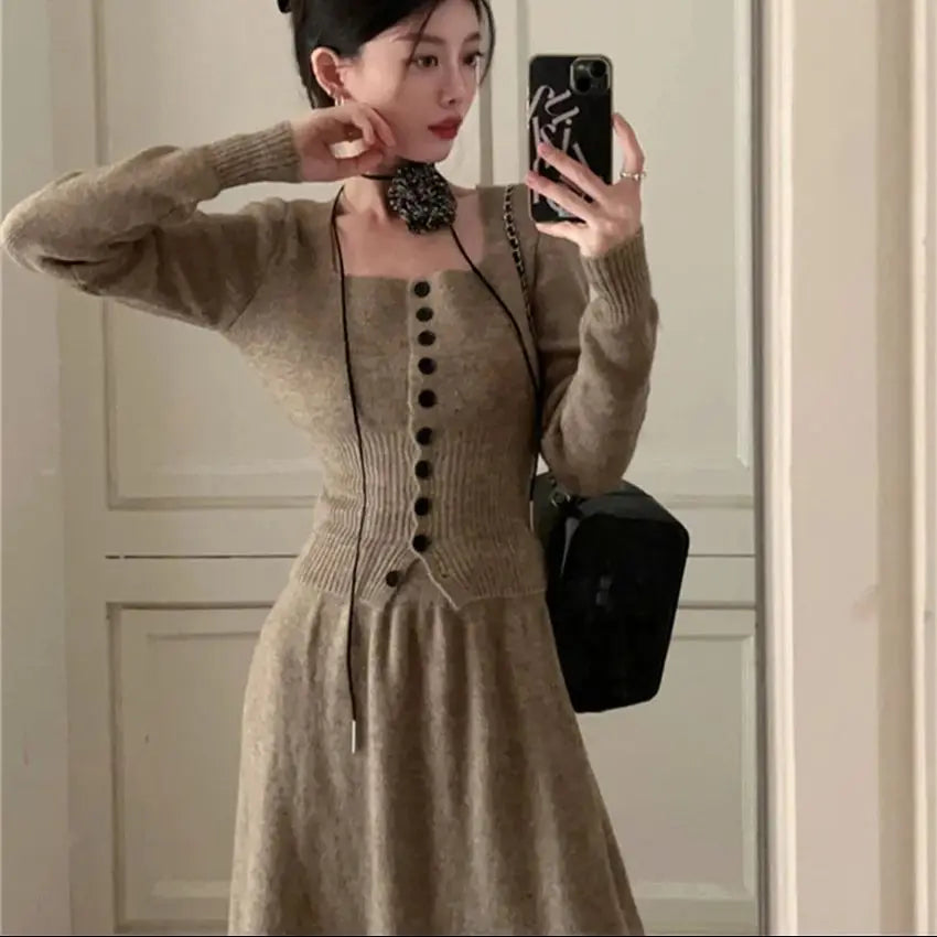 Aiertu  -  Stylish Slim Sweaters Women OL Sweet Knitted Maxi Skirts Winter Suits Elegant Hot Sale Office Lady New High Street Sets Aiertu