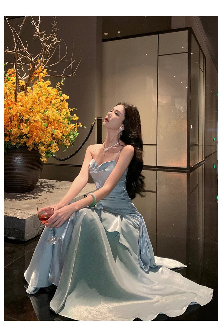 Aiertu  Vintage Long Dress Women Party Prom Sexy Spaghetti Strap Maxi Dresses Elegant Ruffles Robe Summer Korean Bodycon Vestidos Aiertu
