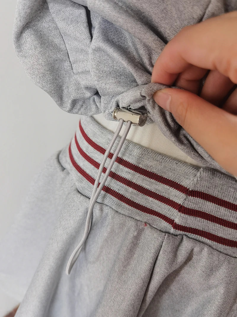 Aiertu  -  Sweet Hot Girl Casual Suit Women's Summer Gray Printed Zipper Hooded Vest High Waist Skirt Two-piece Set Fashion Female Clothes Aiertu