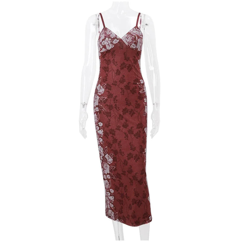 Aiertu  -  Floral Print Sling Dress Women Sexy Backless Long Dresses High Waist Vestidos 2025 Summer Elegant Sleeveless Party Beach Holiday Aiertu