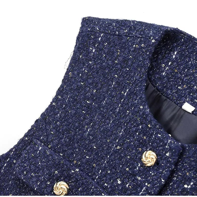 Aiertu  -  Elegant Solid Tweed Sequin Women Vests Sleeveless O-Neck Female Tank Fashion Slim Autumn Single Breasted Lady Waistcoat Aiertu