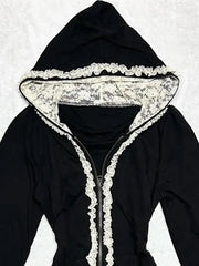 Aiertu  -  High Street Y2k Vintage Lace Slim Fit Zipper Hoodie Goth Grunge Hip Hop Premium Cotton Casual Harajuku Hottie Sexy Long Sleeve Aiertu