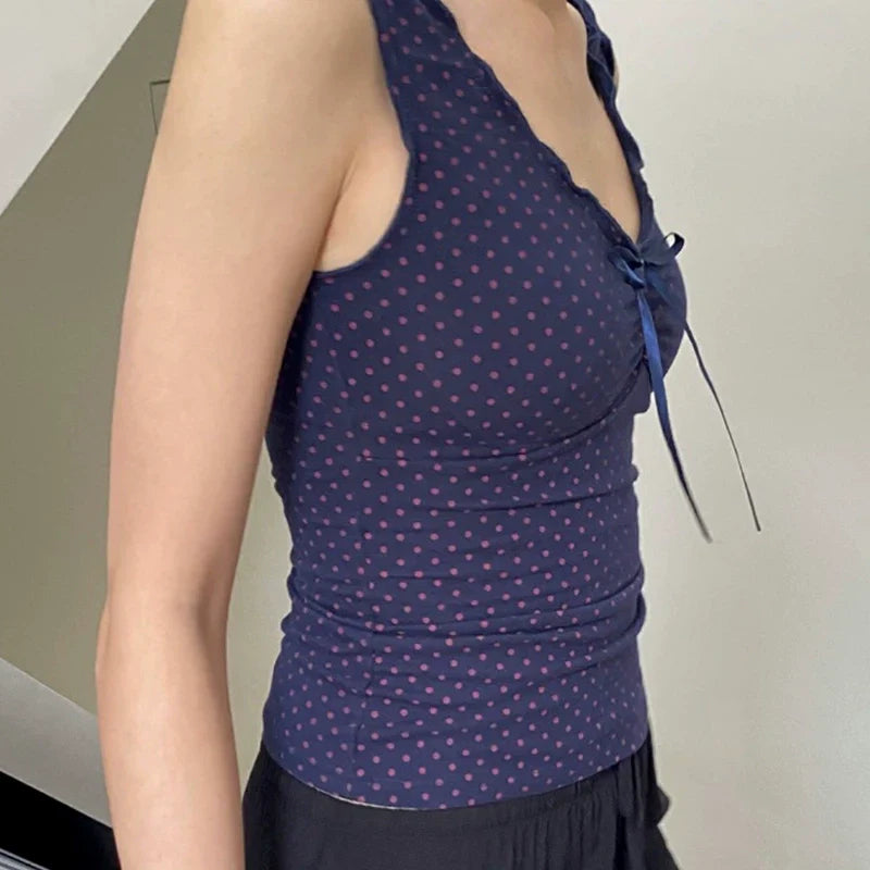 Aiertu  -Norma Polka Dot V-Neck Top aiertu