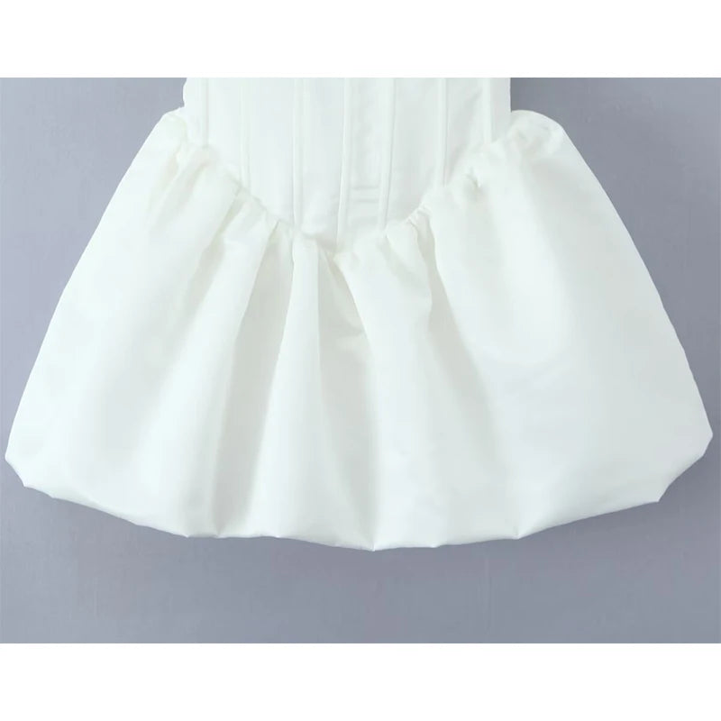 Aiertu  -  Elegant White Party Mini Dress Women Sleeveless Fishbone Slim Sexy Wedding Dresses  Pretty Girl Bridesmaids Robe Short Aiertu