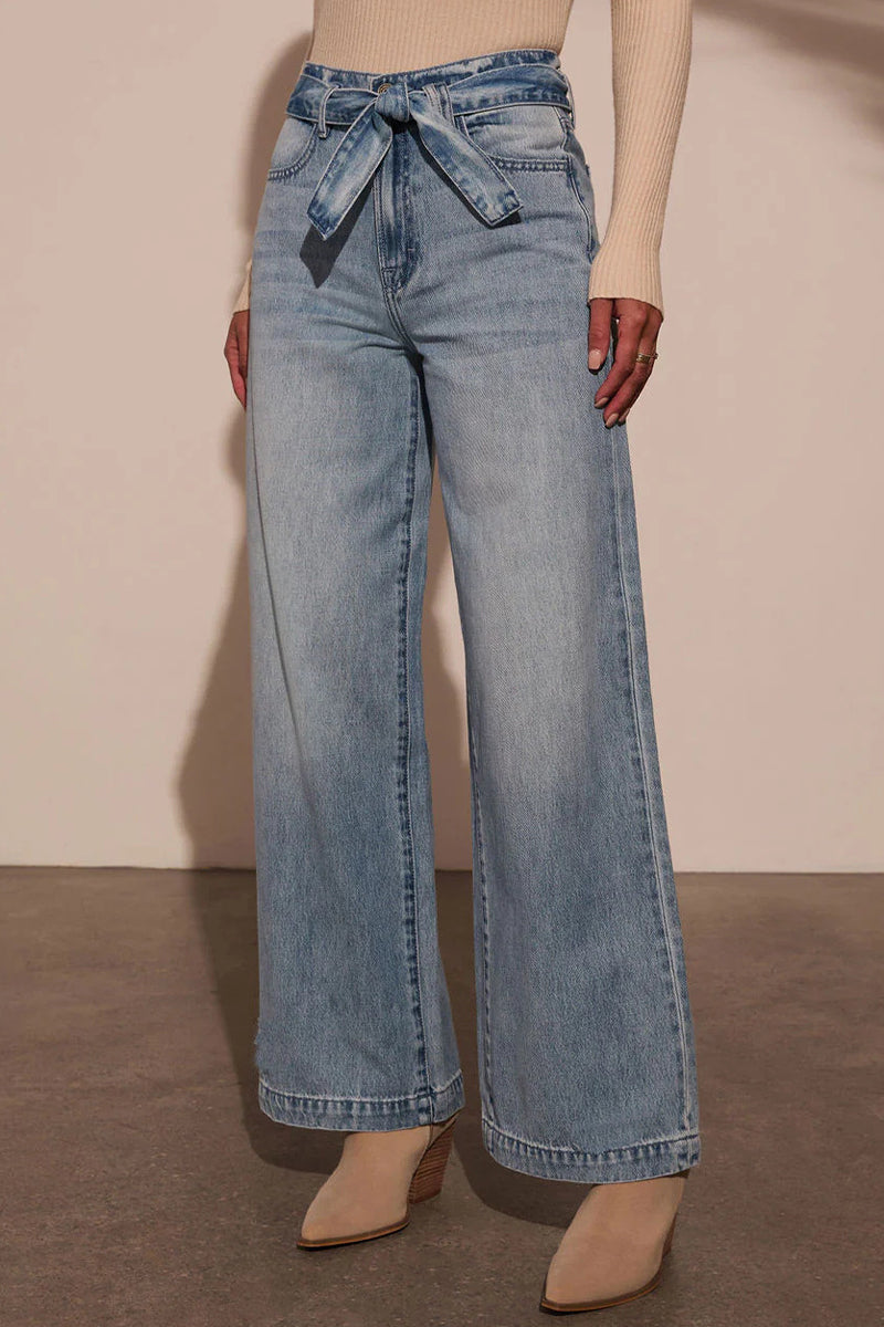 Aiertu  -Casual Gradient Color Distressed Lace Up High Waist Loose Denim Jeans aiertu