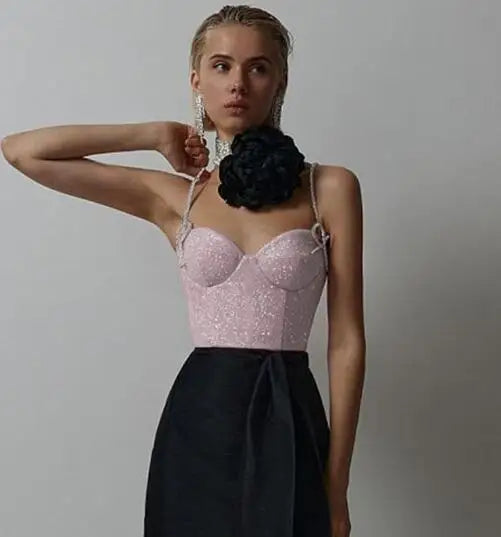 Aiertu  -   party look snspos Sparkling Going Out Tops Nightclub Tanks Camis Women Bows Low Cut Backless Crop Top Summer Clothes Women Bra Aiertu