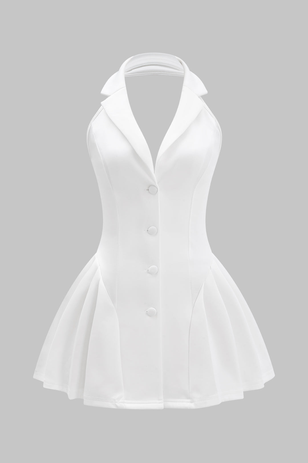 Aiertu  Halter Neck Button Ruffle Sleeveless Mini Dress Aiertu