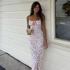 Aiertu  -  Fashion Holidays Floral Printed Summer Long Dress Tie-Up Lace Trim Spaghetti Strap Sexy Sundress Slim Boho Women New Aiertu