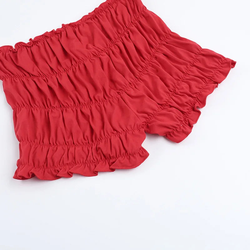 Aiertu  -  2 Piece Sets Woman Outfit Sexy Fringed Ruched Mesh Top and Shorts Solid Matching Sets Summer Wear 2025 P66-FZ18 Aiertu