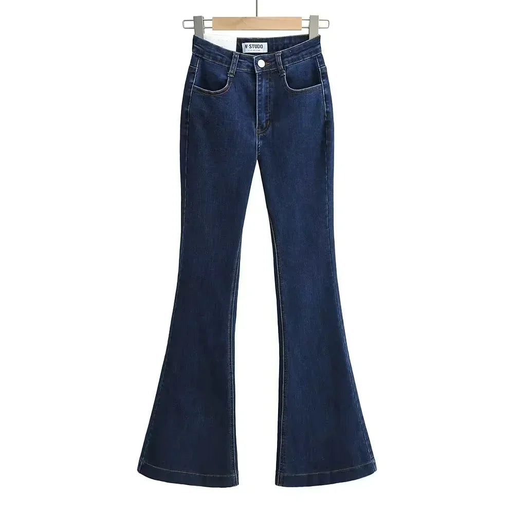 Aiertu  -  High Waist Denim Pants Women Solid Color Elastic Slim Fit Flare Pants For Hot Girl Denim Trousers Women Flare Jeans Streetwear Aiertu