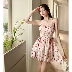 Aiertu  Cherry Bird Red Ribbon Coquette Dress Aiertu