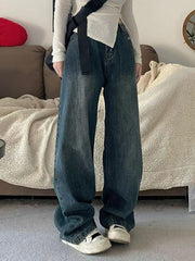 Aiertu  Vintage Blue Washed High Waist Boyfriend Jeans Aiertu