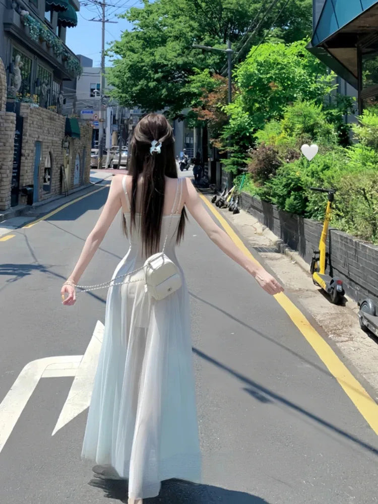 Aiertu  -  Summer Elegant Lace Midi Dress Women Casual Y2K Beach Evening Party Sleeveless Strap Dress One Piece Dress Korean Fashion Chic Aiertu