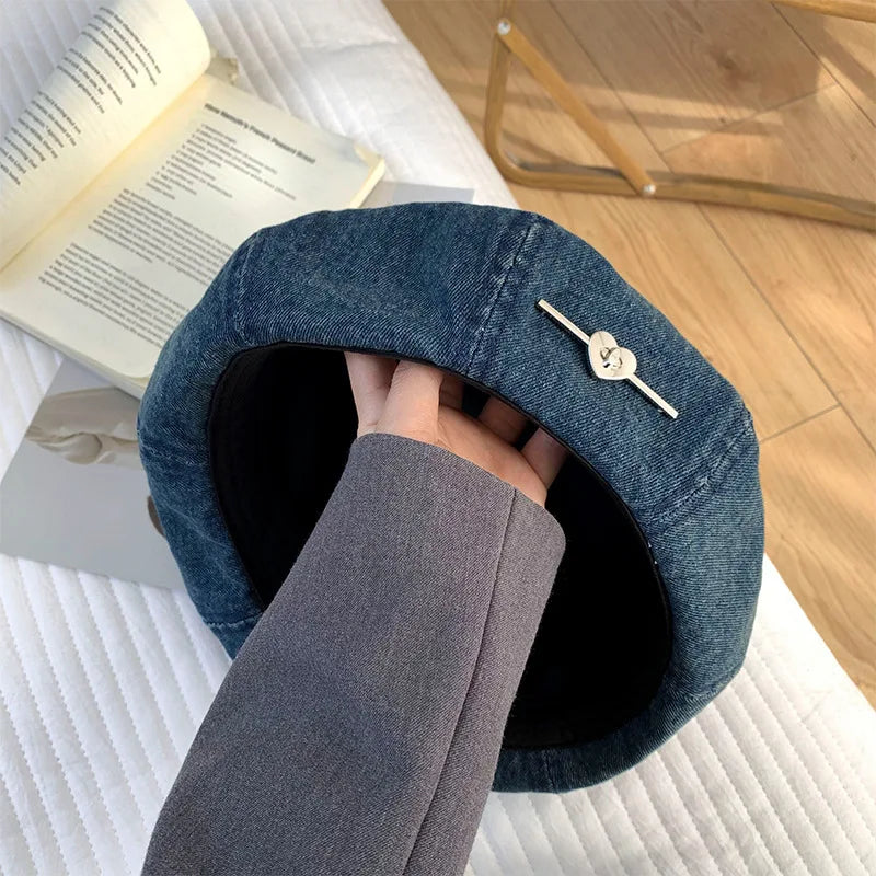 Aiertu  -  Washed Denim Berets Beanies Women Blue Cowboy Retro Octagonal Cap Ladies Fashion Newsboy Hat Korean Leisure Vintage Painter Hats Aiertu