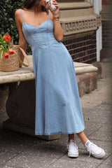 Aiertu  Denim Slip Sleeveless Midi Dress Aiertu