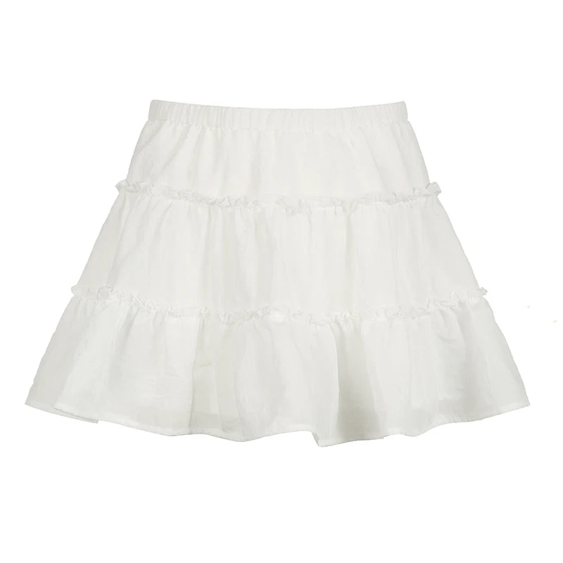 Aiertu  Holidays Chic White Summer Mini Skirt Folds Ruched Solid Fashion A-Line Women's Skirts Beach Hottie Bottoms Coquette Aiertu