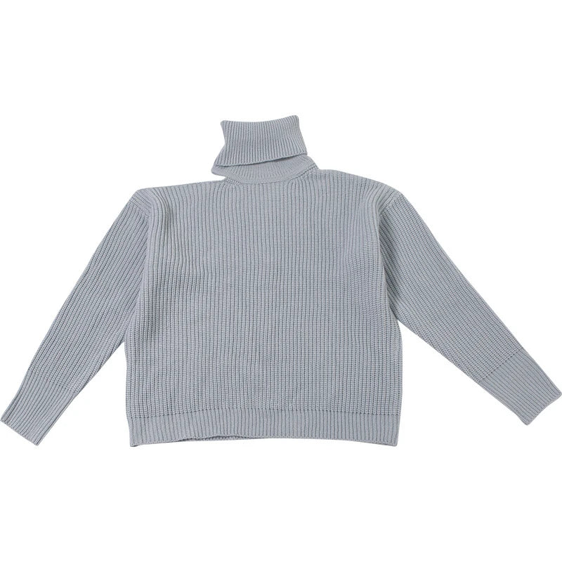 Aiertu  -  Women Autumn Winter Hollow Out Pullovers Knitted Loose High Neck Long Sleeve Off Shoulder Street Style Jumpers Sweater Gray Aiertu