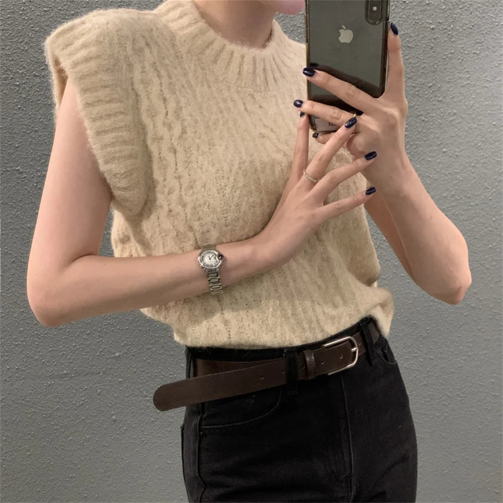 Aiertu  -  Pullovers Sweaters Vest Loose Women Chic Gentle Spring Office Lady Slim Knitted Casual All Match Sleeveless Vintage Aiertu