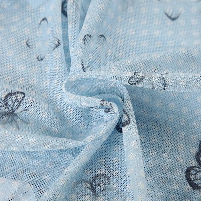 Aiertu  -  Spring Dream Blue Butterfly Printing Contrast Color Mesh Splicing Waist Strap Design Pure Desire Sling Vest Y2K Aiertu
