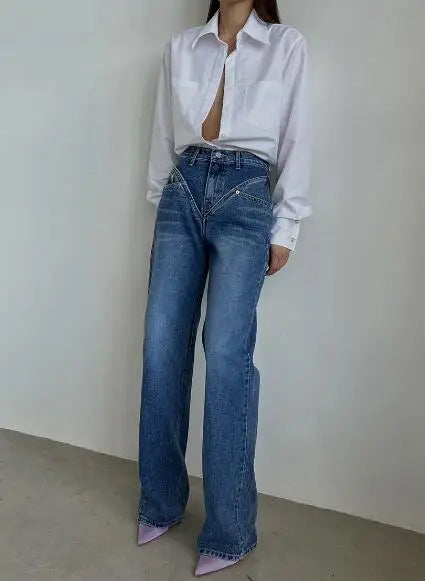 Aiertu  -  Loose Jeans for Women 2024 New Long,European and American,New Patchwork Spliced Denim trousers Femme Aiertu