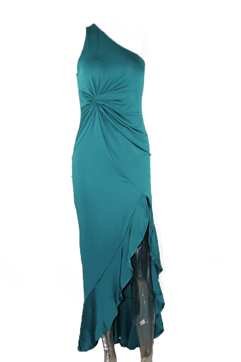 Aiertu  -  Elegant Solid Flounce Slit One Shoulder Evening Dress Dresses(8 Colors) Aiertu
