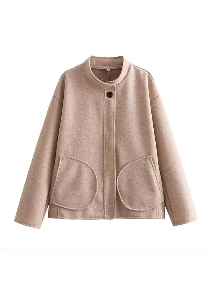 Aiertu  -  Women Solid Blends Bomber Coat Fashion Loose Single Breasted Long Sleeve Pockets Female Jackets 2026 Chic Lady Commuter Coats Aiertu