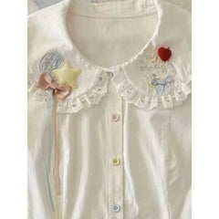 Aiertu Japanese Kawaii White Shirts Women Jk Lolita Bow Embroidery Blouses Summer Y2K Aesthetic Lace Patchwork Short Sleeve Tops Aiertu