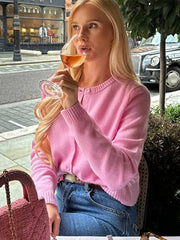 Aiertu  -  Pink Knit Single Breasted Cardigan Women Casual Round Neck Long Sleeves Sweater Female 2026 Autumn Solid Lady Kintwear Aiertu