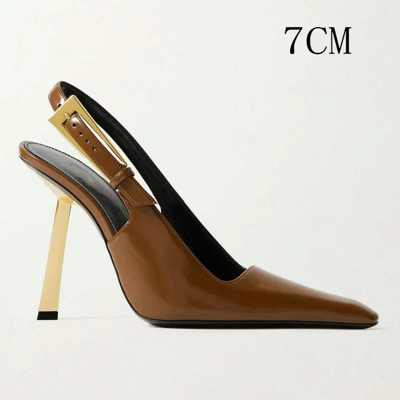 Aiertu  -  Spring And Summer New Black Patent Leather High Heels Women Slim Heel Shoes Temperament Minority Pointed Sandals Aiertu