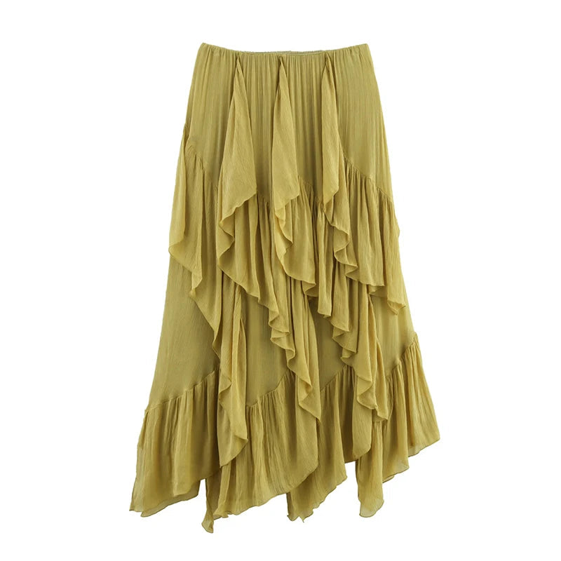 Aiertu  -  Irregular Multi-layer Ruffles Skirt Women Ribbon Pleated Elegant High Waist A-line Skirts 2025 Summer New Street Fold Lady Robe Aiertu