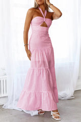 Aiertu  -Casual Jacquard Lace Up Halter Long Dresses aiertu