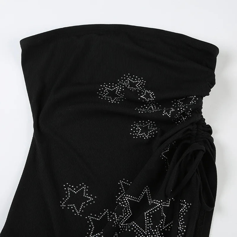 Aiertu  -  European American dark wind star hot diamond irregular chest wrap top Spice girl sexy backless design sense lace-up vest woman Aiertu