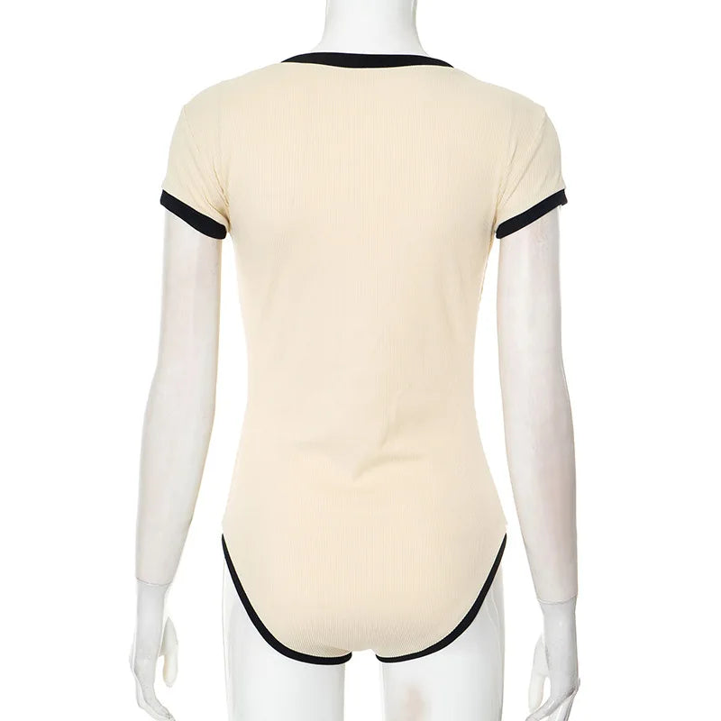Aiertu  -  Women's Bodysuit 2026 Spring Summer O-neck Short Sleeve One Piece T-shirt Tops Y2K Streetwear Buttons Vacation Beach Bodysuits Aiertu