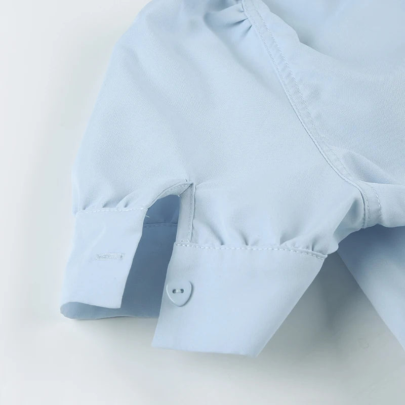 Aiertu  -  Fashion Solid Ruched Button A-Line Pleated Women Dresses Puff Sleeve Slim Fit Design Summer Sweet Frocks Aiertu
