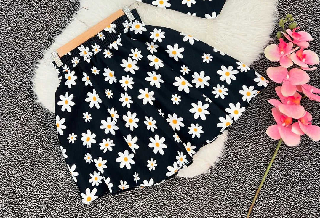 Aiertu  -  Harajuku New Skirt Sets Oversized Flower Pattern Black Y2k Two Piece Sets Womens Outfits Casual Fashion Dress Suspender Tops Aiertu