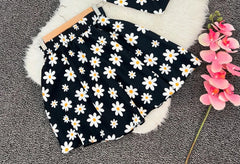 Aiertu  -  Harajuku New Skirt Sets Oversized Flower Pattern Black Y2k Two Piece Sets Womens Outfits Casual Fashion Dress Suspender Tops Aiertu