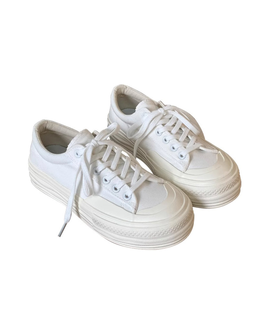 Aiertu  Casual Comfy White Lace Up Splicing Canvas Flat Shoes Aiertu