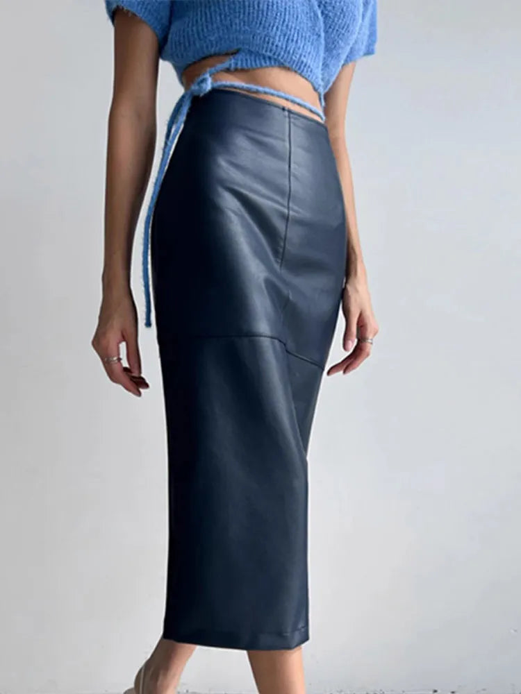 Aiertu  -  Solid Pu Leather Women Skirts High Waist Hip Package Female Half Skirt A Line Autumn Winter New Fashion Lady Maxi Rube Aiertu