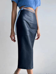 Aiertu  -  Solid Pu Leather Women Skirts High Waist Hip Package Female Half Skirt A Line Autumn Winter New Fashion Lady Maxi Rube Aiertu