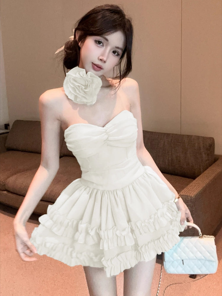 Aiertu  All Match Sweet Strapless Dresses for Women Slim Waist A-line Pleated Fashion Korean Dress 2025 Summer Party Cake Mini Vestidos aliexpress