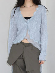 Aiertu  -  Women Y2k Aesthetic See Through Ruffled Shirt Grunge Slim Bandage Harajuku Blouse Sexy Streetwear Flare Sleeve Blusas De Mujer Aiertu