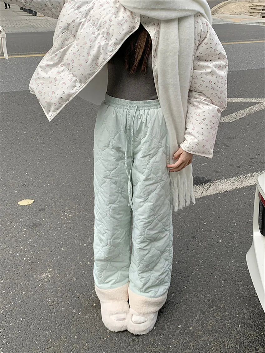 Aiertu  -  Cotton Pants Women Chic Loose Daily Warm 2026 Winter Gentle Straight Wide Leg Fashion Daily New High Waist Slim Aiertu