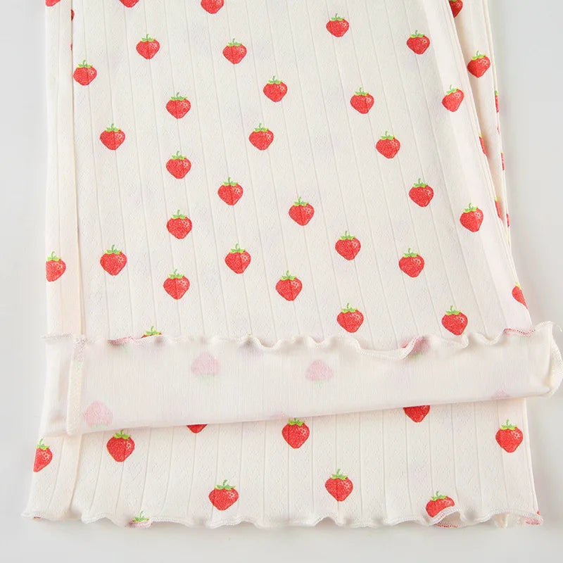 Aiertu  -  Strawberry Print Eyelet Two-piece Set Women Summer Sleeveless Slim Camis+Drawstring Pants Sets Home Cozy Sweet Casual Pajamas Aiertu