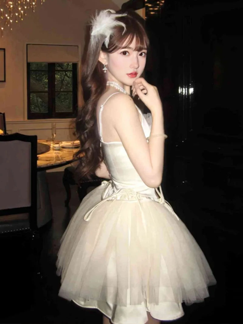 Aiertu  -  Pure Sexy Sweet Girl Strap Dress Women's Spring Summer Slim Fit A-line Gauze Evening Short Dress Fashion Female Clothes Aiertu