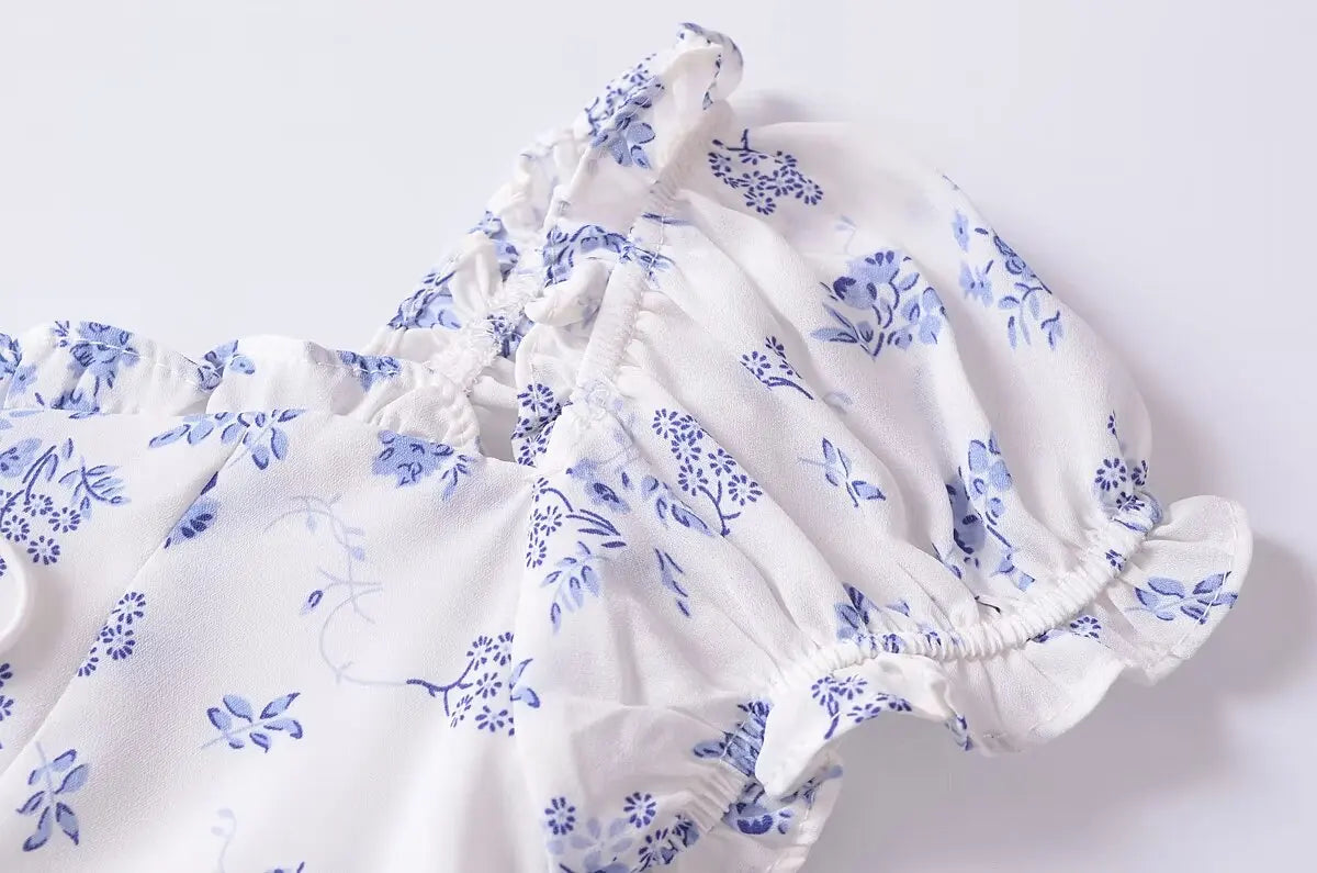Aiertu  -  French Retro Slim Fit Small Flying Sleeves Printed Dress Women Summer New Short Floral Skirt Aiertu
