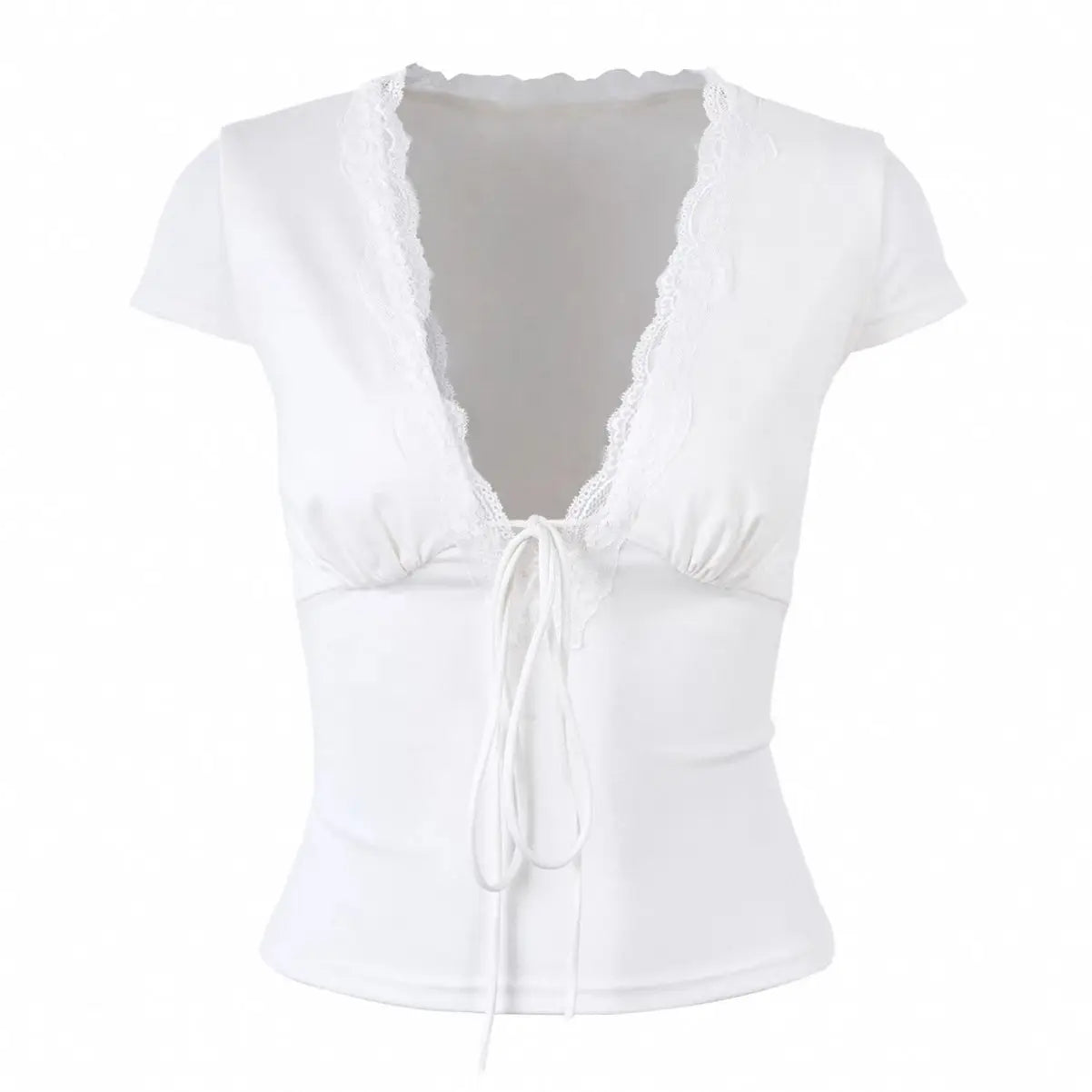 Aiertu  Vintage Summer Lace Patchwork Sexy T-shirt Women Harajuku Fairy Bandage Pleated Tops 2025 Y2k Aesthetic Slim Fit Cropped Tees Aiertu
