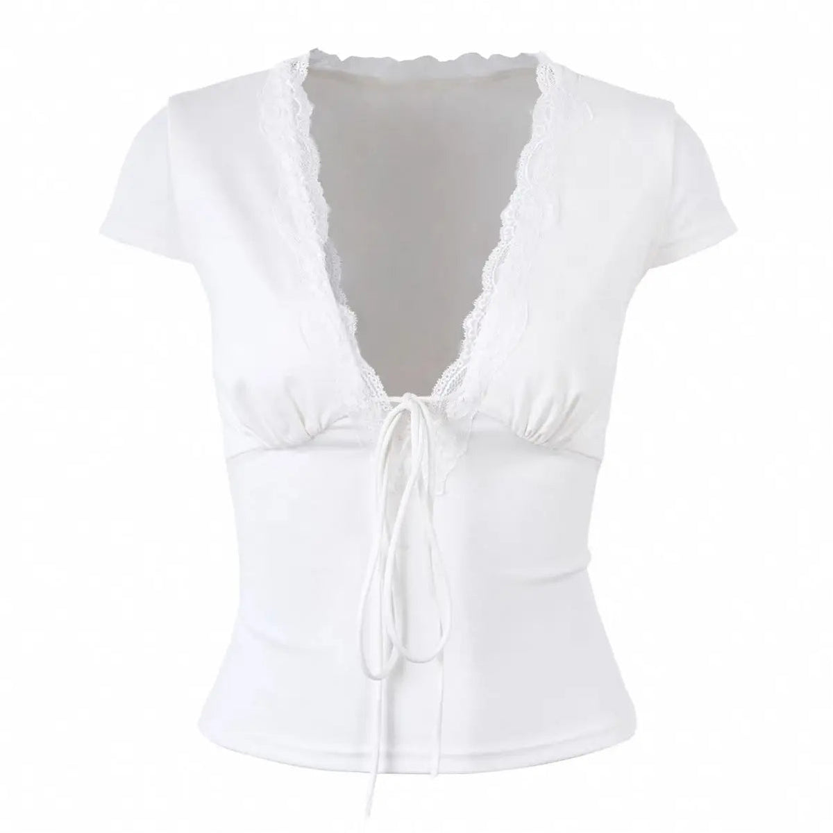 Aiertu  Vintage Summer Lace Patchwork Sexy T-shirt Women Harajuku Fairy Bandage Pleated Tops 2025 Y2k Aesthetic Slim Fit Cropped Tees Aiertu