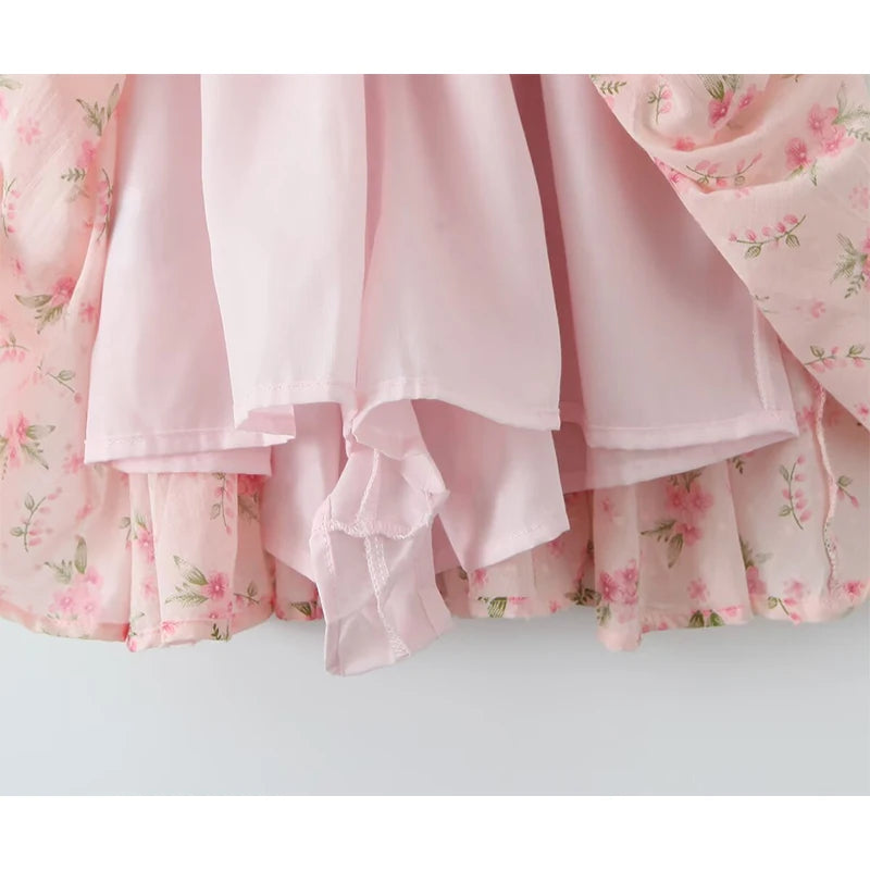 Aiertu  -  Sexy Off Shoulder Pink Floral Print Dress For Women Short Sleeve Elastic Waist Summer Mini Dresses Holiday Robe Aiertu