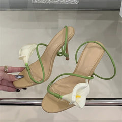 Aiertu  -   Sexy PVC Transparent Flower Narrow Band Women Sandals Street Style Open Toe Thin High Heels Party Prom Shoes Aiertu